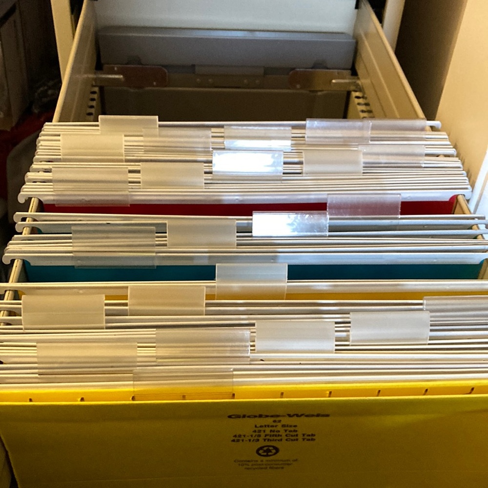 Letter size Hanging Folders. Slip on tabs. Yellow, Blue Red  Total 26